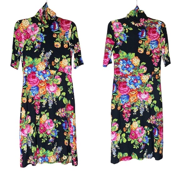 Ett Twa Anthropologie Women's Coreyell Floral Jersey Turtleneck Dress - Picture 2 of 4